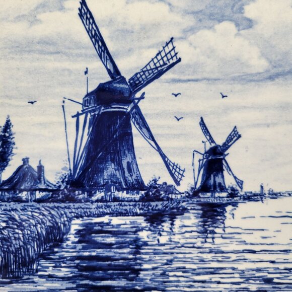 Delft Blue Handpainted Ceramic Tile Windmill Design Made In Holland - Picture 2 of 5